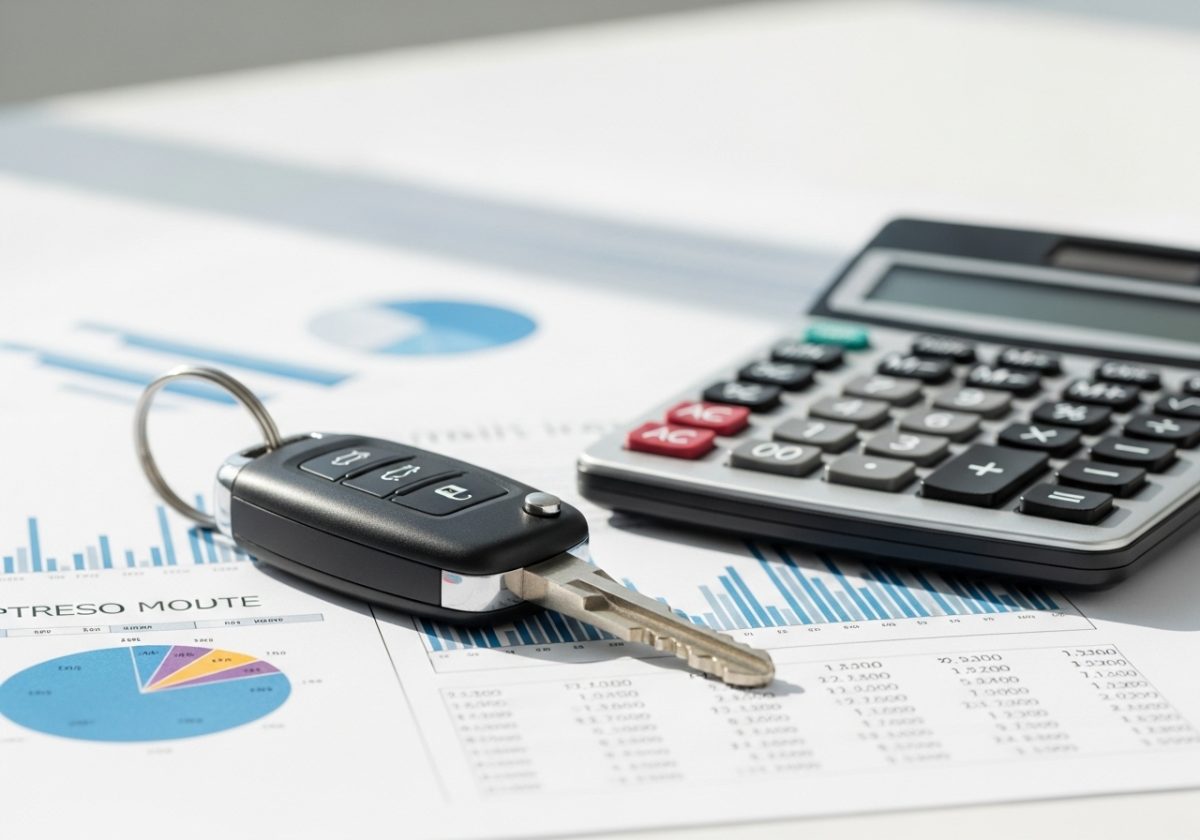 des clés de voiture et une calculatrice