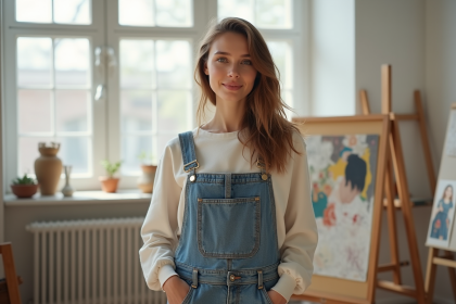 Artiste féminine dans un studio lumineux et minimaliste