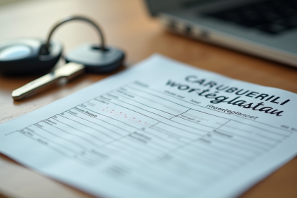 Certificat d'immatriculation voiture sur bureau en bois