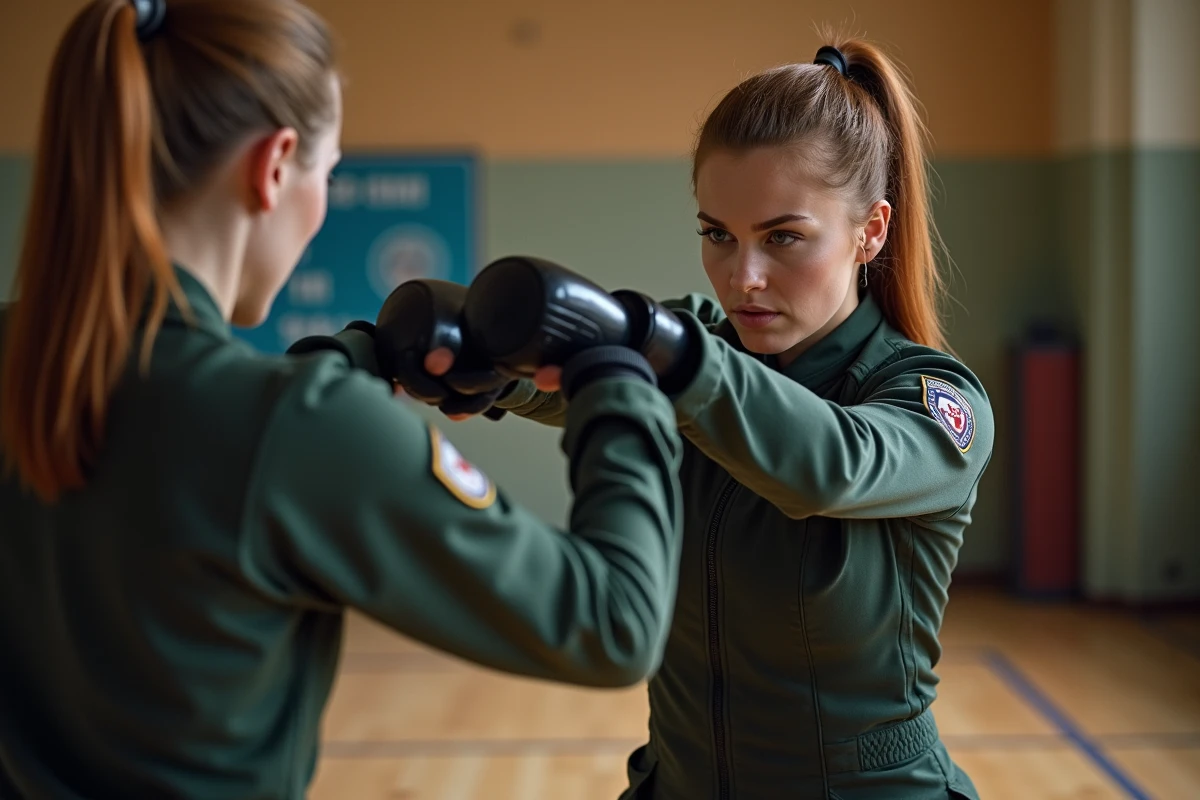 Femme en tenue tactique en entraînement de combat
