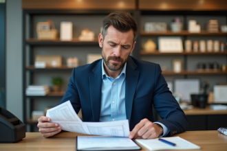 Propriétaire de boutique comparant devis d'assurance