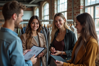 Groupe de jeunes professionnels de la mode dans un atelier créatif