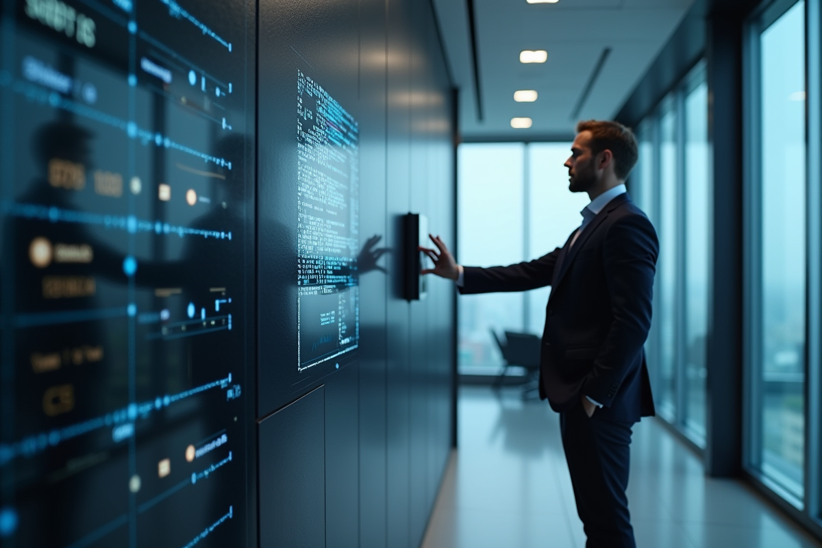 Espace de travail professionnel avec coffre numérique intégré