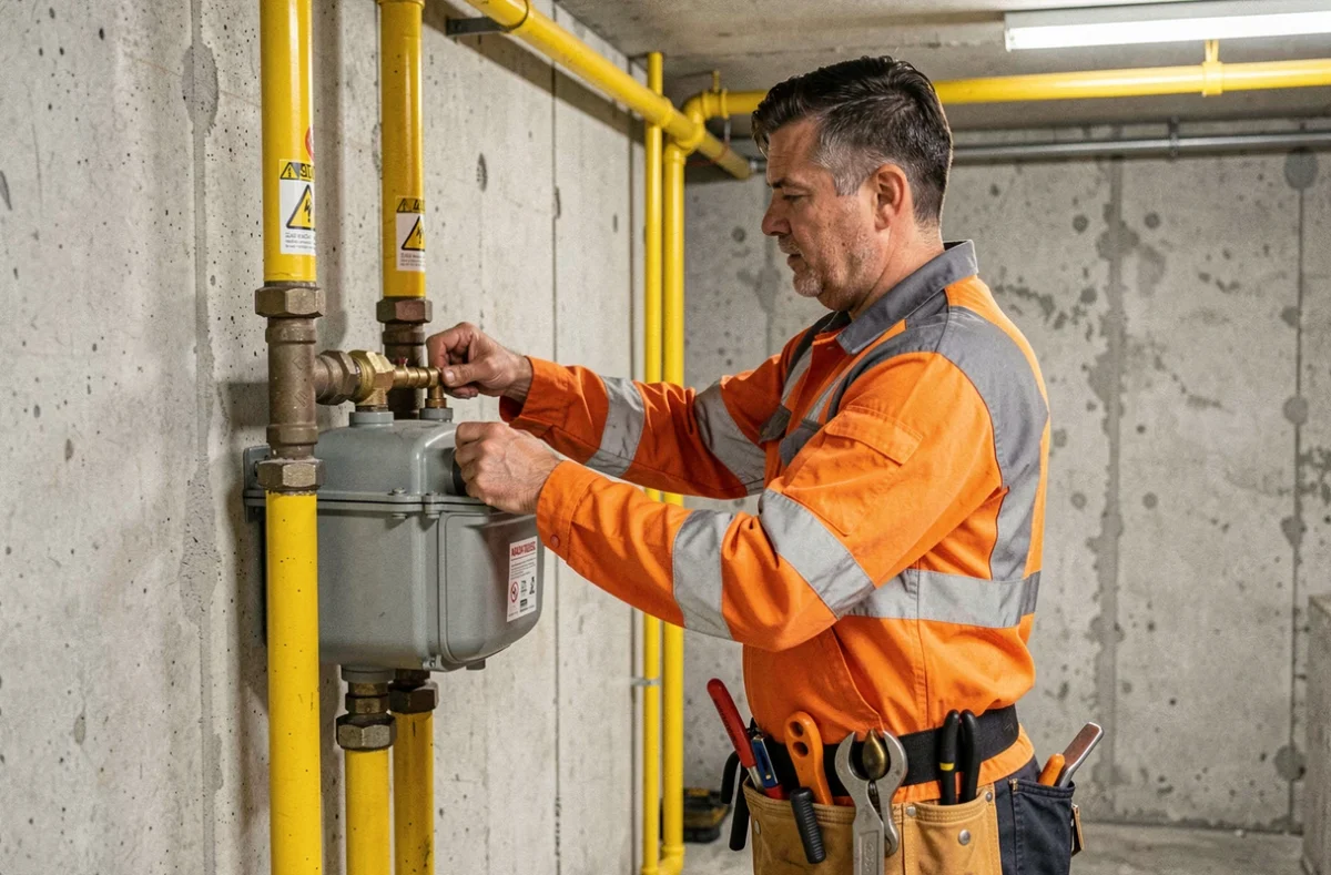 Technicien Euro-Gaz intervenant sur une installation de gaz en Essonne