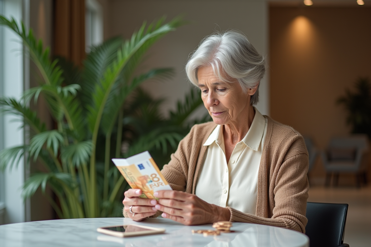Femme âgée comptant des billets d