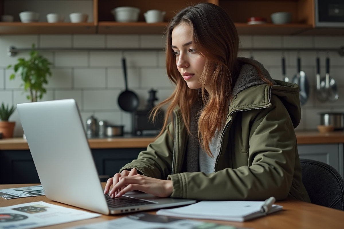 Femme compare prix de disques de frein à la maison