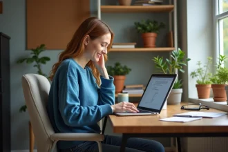 Femme concentrée travaillant sur un puzzle dans son bureau à domicile
