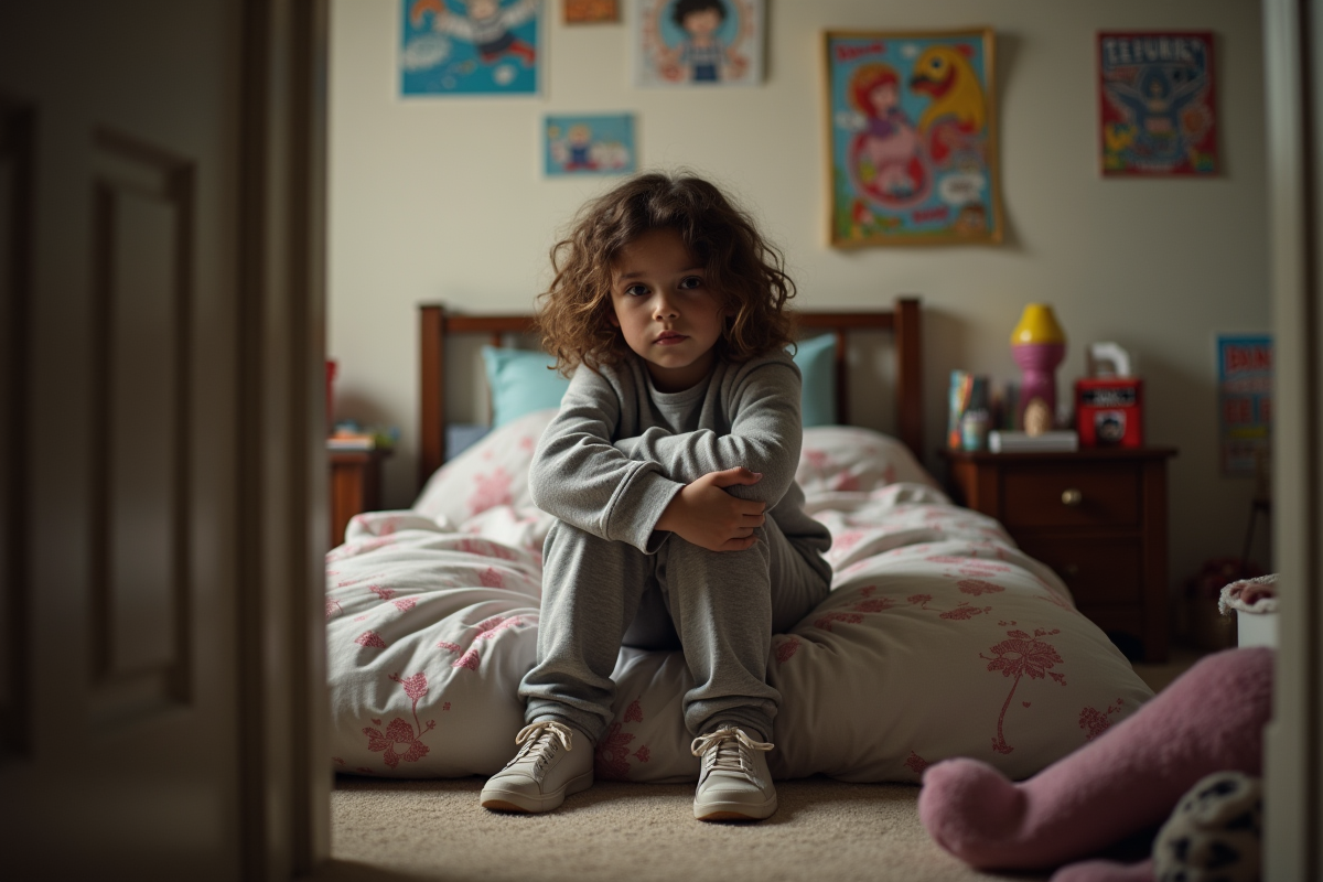 Fille de 10 ans contemplant dans sa chambre