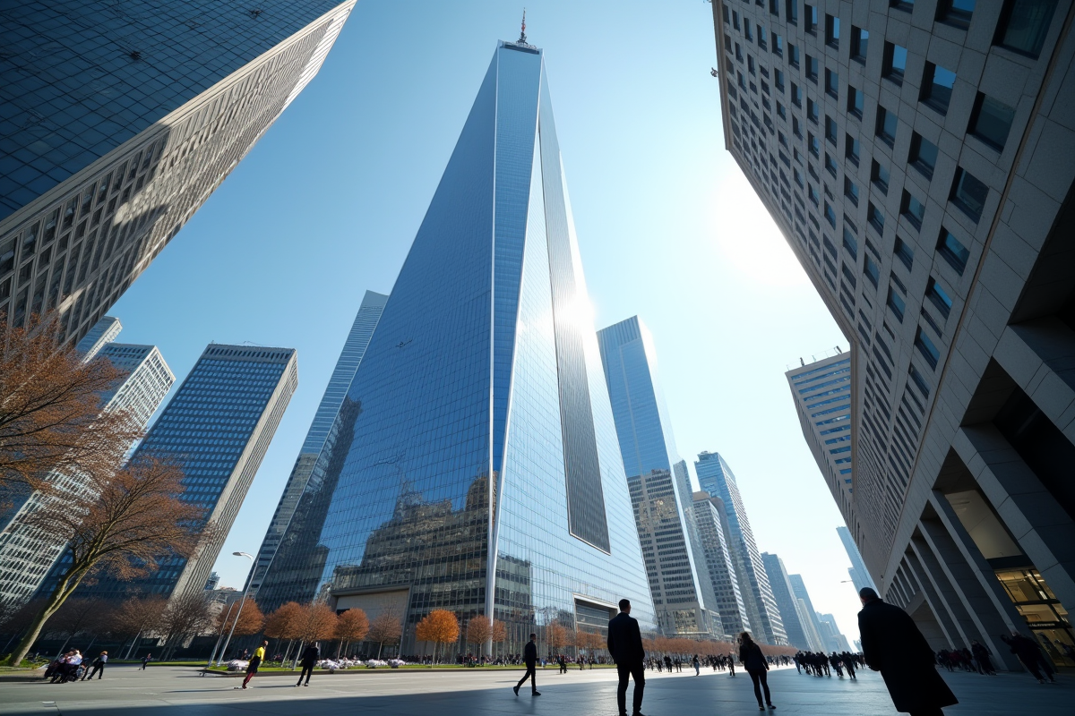Gratte-ciel imposant dans le ciel bleu en plein jour