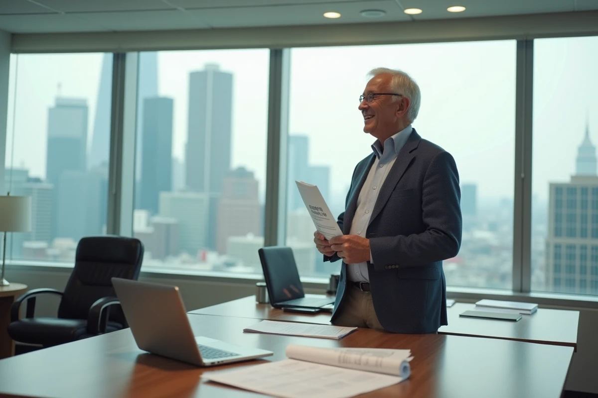 Homme d affaires dans un bureau avec ordinateur portable