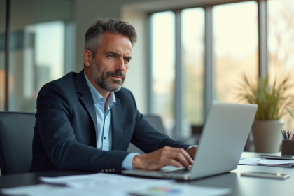 Homme d'affaires français confiant dans un bureau moderne