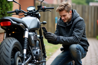 Jeune homme installant un support smartphone sur une moto Dax