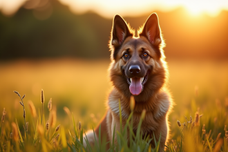 Chien Laekenois belge dans un champ ensoleille