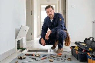 Plombier professionnel en intervention d'urgence dans une maison de l'Essonne