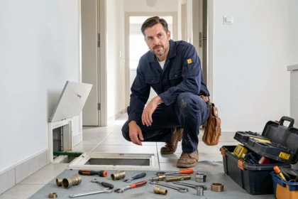 Plombier professionnel en intervention d'urgence dans une maison de l'Essonne