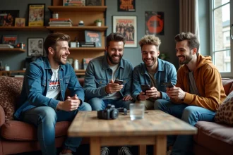Groupe de musiciens français autour d'une table dans un appartement