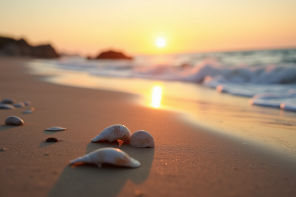 Plage de sable tranquille près de Nîmes au lever du soleil
