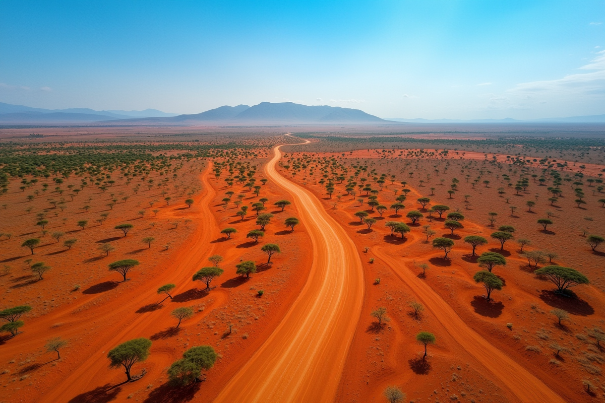 Vue aérienne des routes et terres agricoles au Kenya